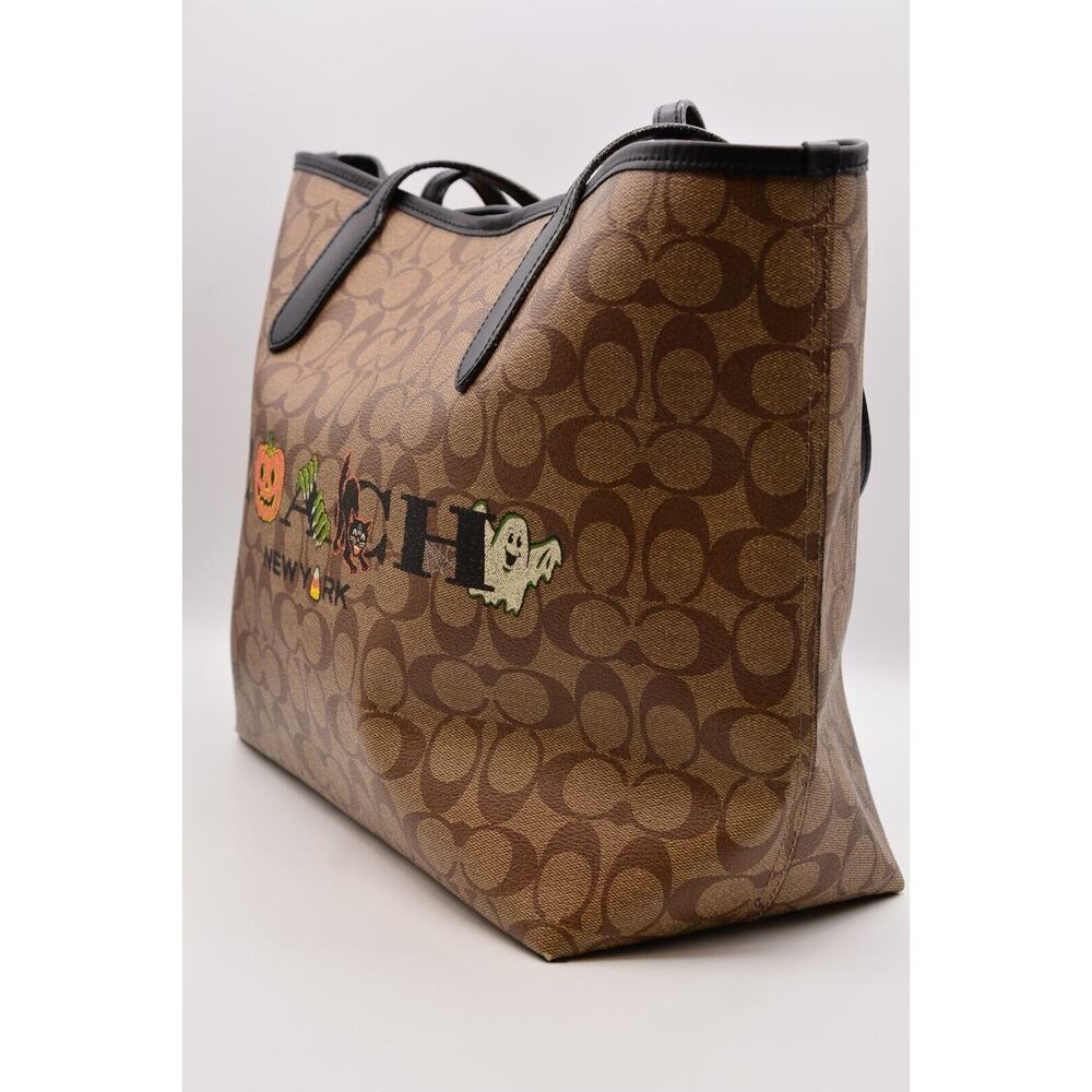 Coach Signature Halloween City Tote In Signature Canvas Pumpkin Ghost RARE - Picture 3 of 11